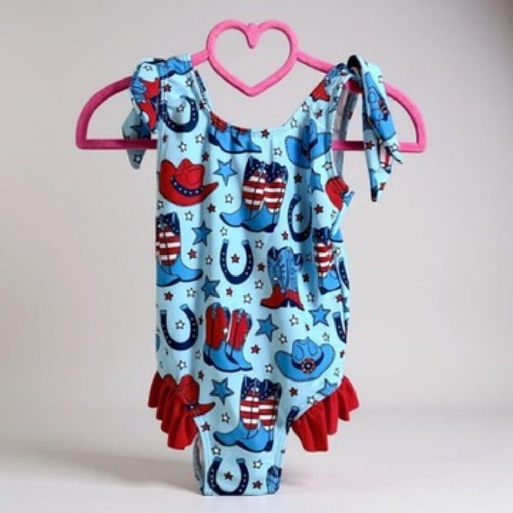 Patriotic Cowboy Boots Baby Swimsuit